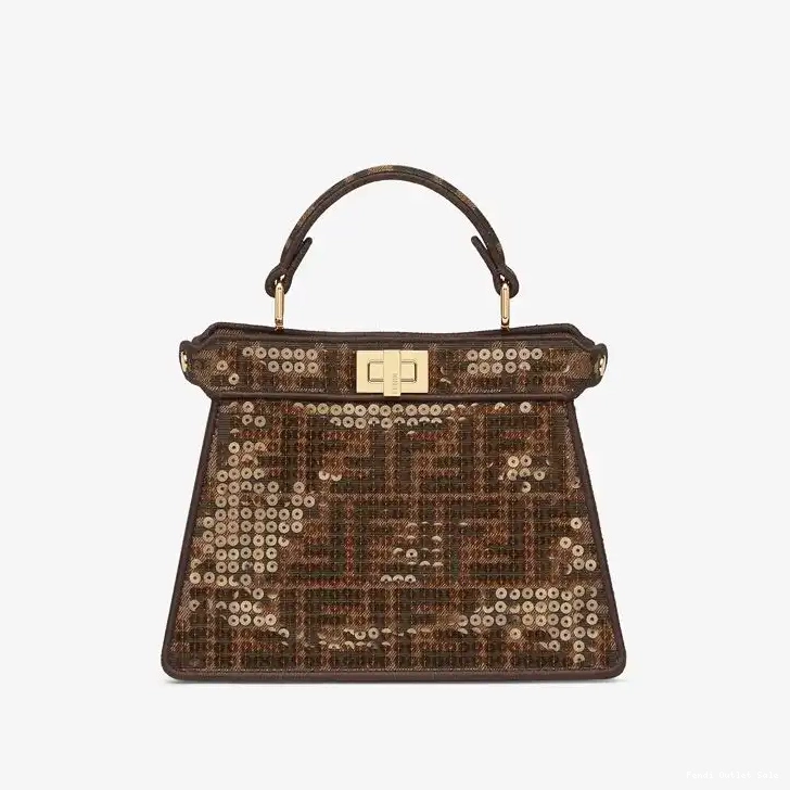 Cheap ISeeU Petite In with Peekaboo Brown FF Sequins Motif Fendi Fabric Bag 0601
